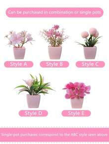 1pc仿真植物盆栽/5pcs盆栽组合家居玄关卧室浴室书柜窗台迷你可爱粉色派对装饰美观情人节礼物礼品生日毕业 - 粉色 - 查看 4