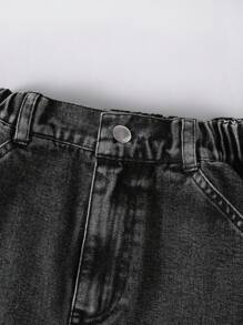 2pcs Boys/Youth/Teenage Boy Outfit: Graphic Print T-Shirt Top + Relaxed Fit Elastic Waist Pockets Black Denim Jeans Pants, Casual Daily Comfortable Spring/Summer/Autumn Set, Y2k Tween Outfit, Boys Cargo Jeans Outfit - Black - View 5