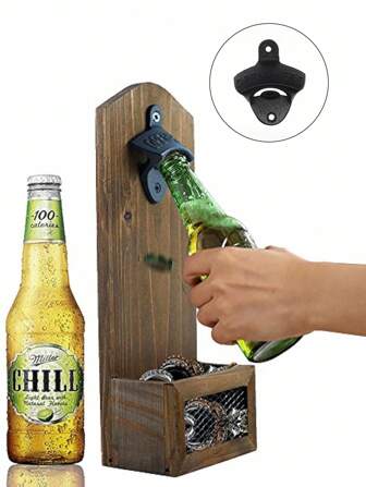 Goth 1pc Iron Wall Mounted Bottle Opener (Metal Accessories Only!No Basket)- Beer Opener With Clock, Hanging Can Opener For Kitchen, Bar, BBQ - Fixed Wall Mount Opener Tool For DIY Pub Decor, Solid Metal Cork Puller Gadget With Hooks