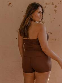 Aralina Curve Leisurewear 罗纹面料挂脖短款运动健身两件套 - 咖啡棕 - 查看 2