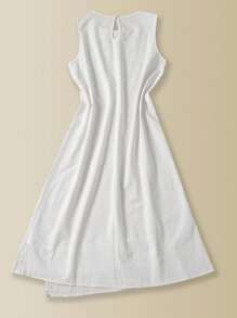 EMERY ROSE Vestido de verano sin mangas de algodón informal con cuello redondo y corte evasé en color blanco