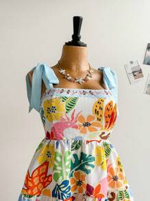 Dreamara Plus Size Women Floral Print Tie Strap Casual Dress, Vacation Or Back To School Outfit, Fall Clothing - Multicolor - View 5