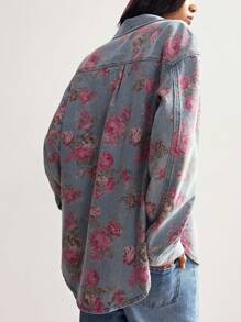 Bohemela 复古乡村风格玫瑰印花女式牛仔夹克