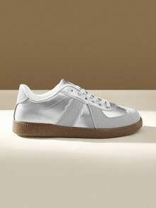 CUCCOO EASI 2024年春季女款复古百搭休闲运动鞋，平底白色运动鞋 - 銀色 - 查看 6