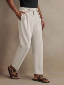 AKNOTIC Business Casual Men's Woven Linen Loose Long Casual Trousers, Suitable For Daily, Fall - Dark Grey - View 4