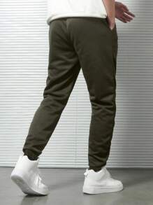 EURMUSE Cotton Men Letter Graphic Drawstring Waist Sweatpants - Army Green - View 2