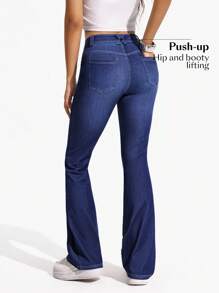 Flexra Distressed Slim Flare Leg Jeans - Dark Wash - View 2