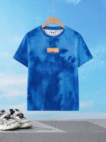 SUPERMAN X SHEIN Tween Boy Casual Street Style Cartoon Hero & Letter Print Tie-Dye Short Sleeve T-Shirt - Multicolor - View 2