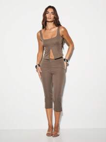 KIZN Bengaline High Waisted Capri Pants For Women Tummy Control Cropped Pants Elegant Office Business Casual Professional Summer Spring Trousers - Grey - View 3