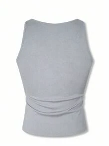 Manfinity Dauomo Men's Plain Slim Fit Round Neck Tank Top, Summer Basic