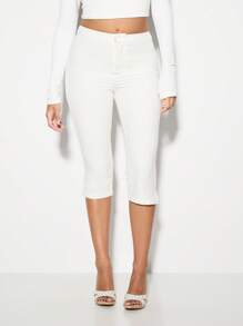 KIZN 量身定制的七分裤办公室工作服专业商务七分裤，侧开叉下摆细节，现代夏季踝长修身款 - 白色 - 查看 1