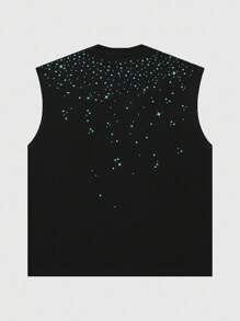 ROMWE MEN Street Life Fashion Rhinestone Casual Loose Fit Men Tank Tops, For Summer Daily Wear - Black - View 3