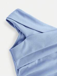 SHEIN Girlism Teen Girls Off Shoulder Ruched Criss-Cross Hem Slit Fishtail Dress, Party Wear Baby Blue Dress Women Dress For Wedding Guest Elegant Dress Light Blue Off The Shoulder Dress Asymmetrical Dress Light Blue Elegant Dress Dress With Slit Classy Elegant Dress Fall Winter
