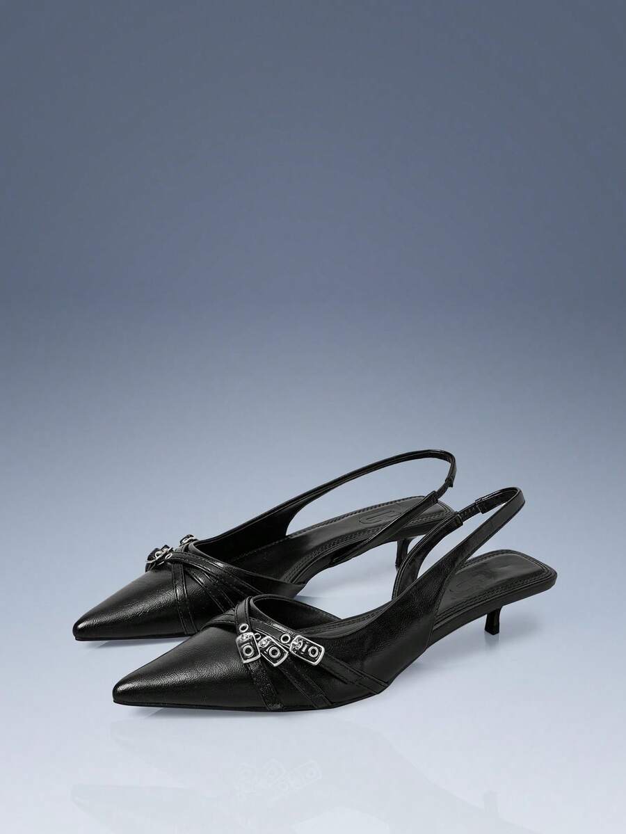 CUCCOO GRLICON Women's Fashion Black Punk Style High Heel Pumps