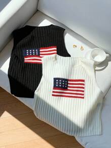 Comfortcana Women Usa 4th Of July Casual Knitted Sweater Vest  Top,2pcs,Suitable For Daily Street Wear 
Casual And Versatile
