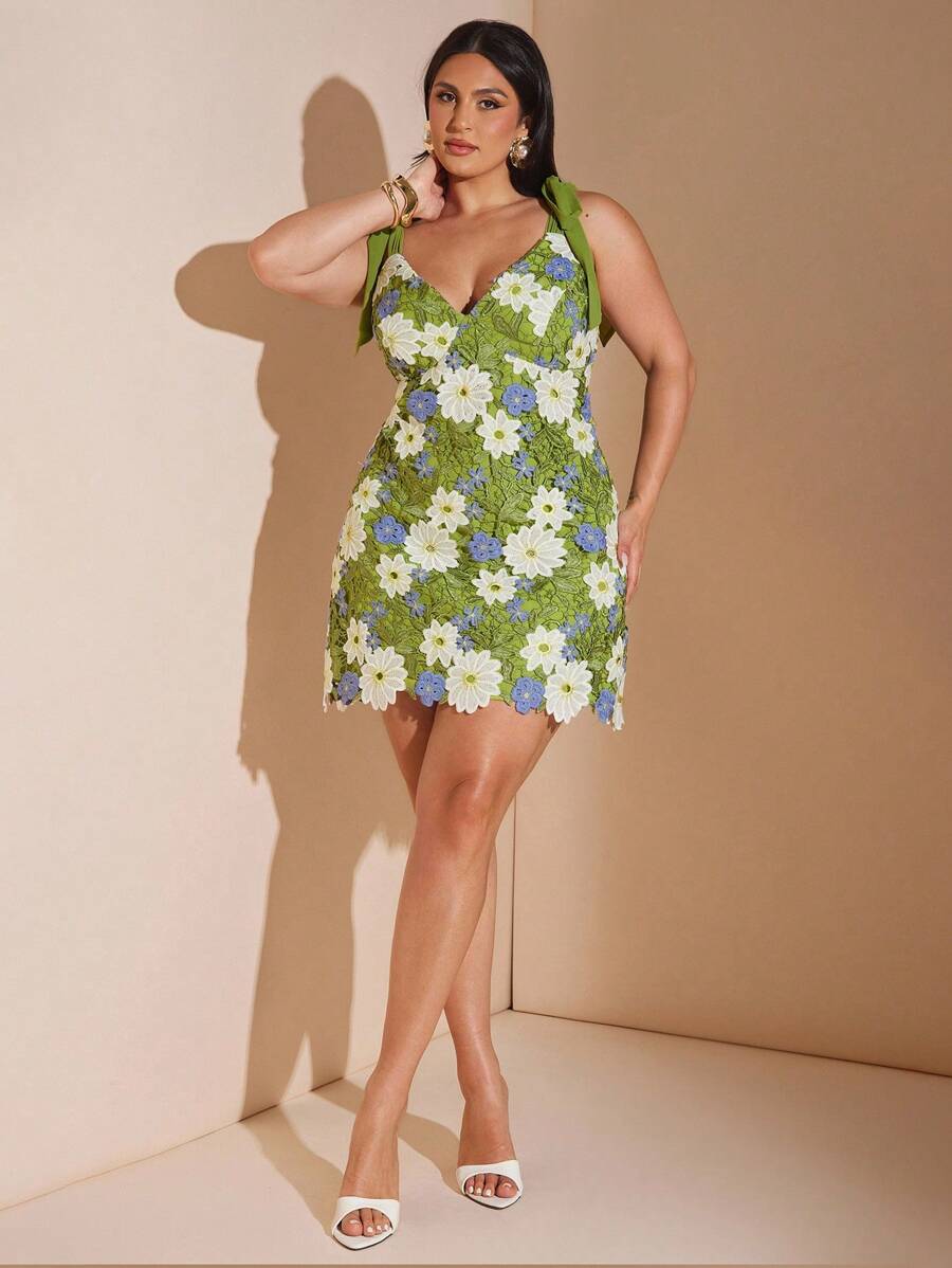 SHEIN BAE 大码女式可溶绿色短裙，波西米亚风格，春夏