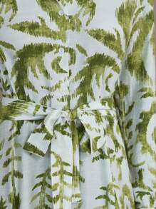 Aveloria Modichic Elegant Olive Green Floral Print Linen Dress For Women,Autumn Tea Party Holiday Bohemian Style,Long Sleeve Button Front Waist Tie Bamboo Nodes Dress - Multicolor - View 7