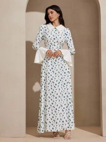 Graceveil 女式雪纺拼接纯色长袖 A 字连衣裙 - 白色 - 查看 7