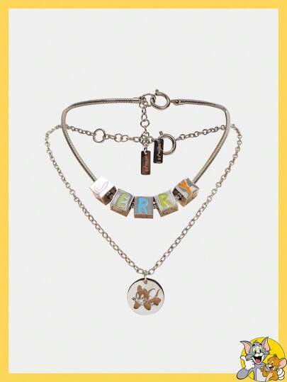 TOM & JERRY X SHEIN 时尚百搭字母卡通老鼠吊坠项链