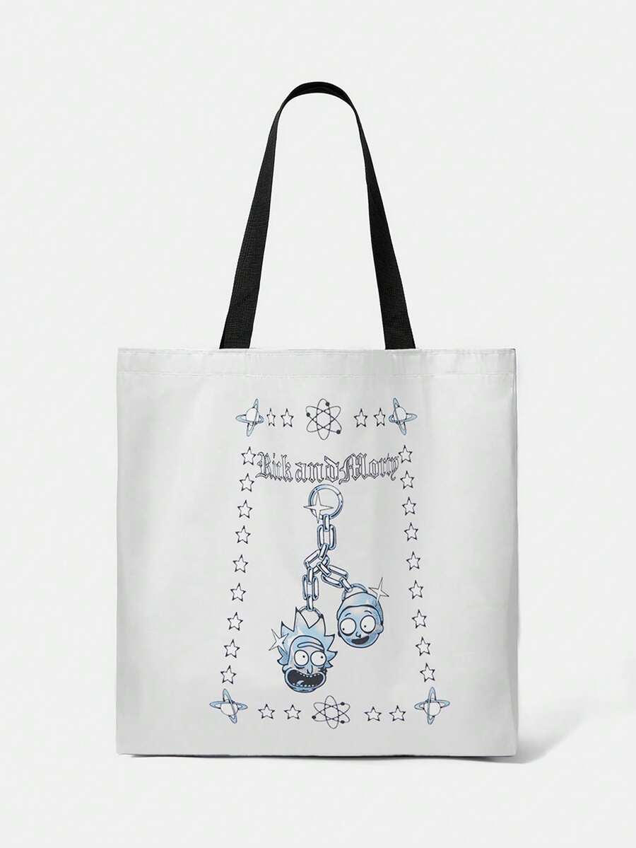 Rick and Morty X SHEIN Cartoon Pattern Hand Bag, Reusable Fashion Backpack, Multi-Functional Handbag, Printed Canvas Shopping Bag - Multicolor - View 1