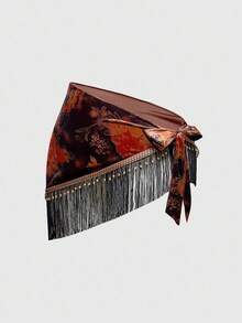 ROMWE Hippie Bộ váy midi và áo dài nhung đính hạt họa tiết Paisley cổ điển cỡ lớn cho nữ - Nhiều màu - Xem 3