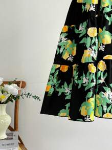 Soleia Rochie mini pentru femei de mărime mare, exclusivă, cu imprimeu de lămâie, mânecă scurtă, talie strânsă, linie A - Multicolor - Vizualizare 3