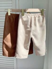 SHEIN 2pcs/Set Baby Boy/Girl Casual Solid Color Simple Corduroy Elastic Waist Pants, All-Match Comfortable Trousers Multi-Pack Fall Winter - Multicolor - View 2