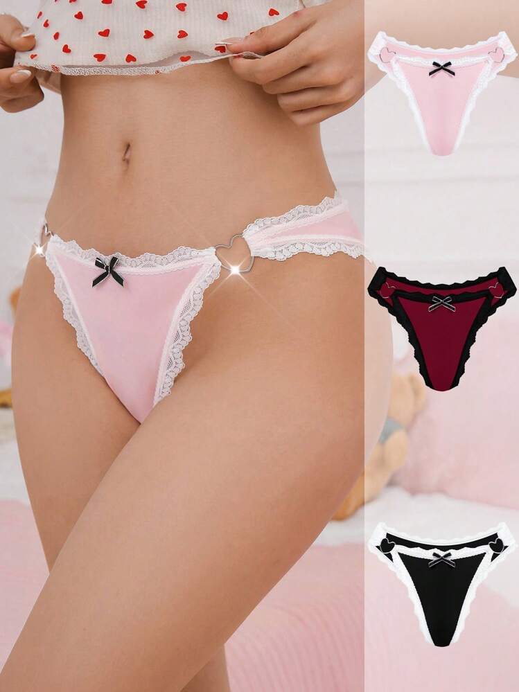 PetitDoll 3件装可爱花朵蕾丝女士内裤套装 - 彩色 - 查看 3
