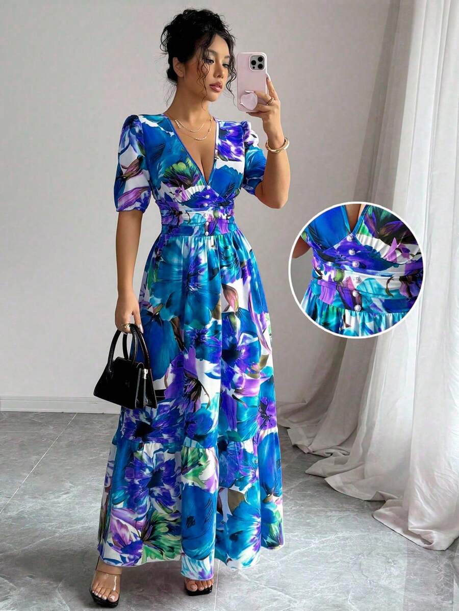 Rafferiza Robe longue élégante imprimée pour femme