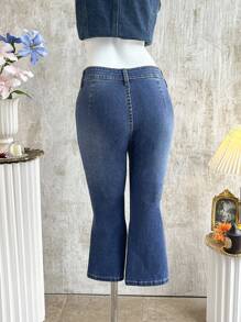 Attitoon 时尚休闲百搭日常修身喇叭腿女式牛仔裤，秋季，秋季女式西部牛仔马术 7 分长紧身喇叭裤，返校，低腰牛仔裤，乡村音乐会，女式西部服饰，街头服饰，游牧风格 - 深色水洗藍 - 查看 2