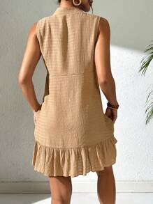 Swim Vcay 女式夏季海滩无袖 V 领纽扣式贝壳边荷叶边下摆度假连衣裙