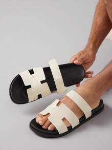 SHUZIA 男士镂空可调节带舒适拖鞋 - 米色 - 查看 3