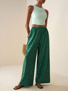Zivah 2025 春夏新款音乐节、圣帕特里克节、波西米亚风、学生装、日常休闲、基础百搭、休闲、邮轮旅行、海滩、日光浴、街头服饰、病毒式、女士两件套：无袖上衣和阔腿印花裤 - 綠色 - 查看 5