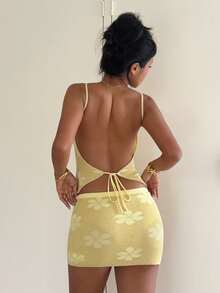 Aloruh 女士休闲提花迷你裙，夏季 - 黃色 - 查看 2