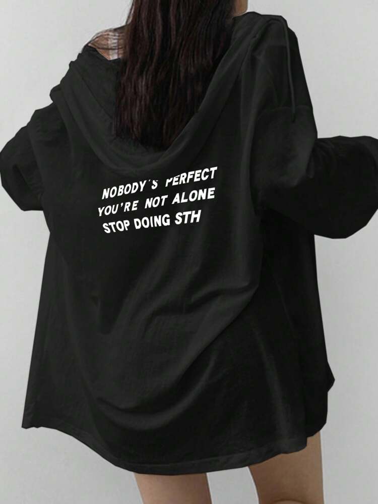 Women Oversized Hooded Cardigan With Back Print, Lightweight Casual Outerwear, White, Spring/Summer/Autumn Over Sized T Shirts Women Jacket,Fall Women Clothes