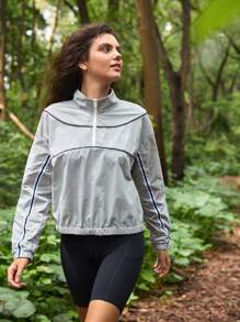 In My Nature 女式落肩拉链半开襟休闲户外连帽运动衫 - 灰色 - 查看 6