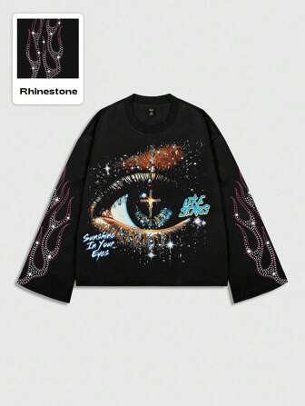 Street Life T-shirt à manches longues pour hommes à imprimé diamant, style ample et court