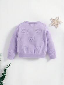 SHEIN Newborn Baby Boy Casual Round Neck Long Sleeve Cute Bear Knitted Cardigan Fall Winter