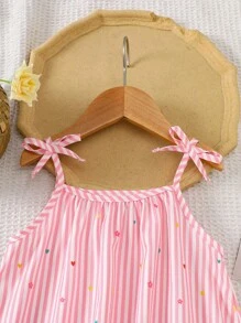 Souflis Souflis 女童休闲/度假碎花荷叶边A字吊带裙，适合学校、校园、大学女生穿着，碎花连衣裙，夏季女童连衣裙，女童夏季连衣裙，女童碎花连衣裙 - 粉色 - 查看 3