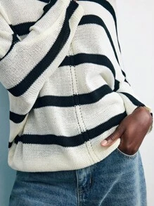 Maija 女士休闲宽松日常时尚百搭长袖套头毛衣 夏季毛衣 女士套头衫 夏季条纹套头衫 夏季套头衫 女士外出上衣 秋季女装 秋季毛衣 女士休闲衬衫 - 杏色 - 查看 7