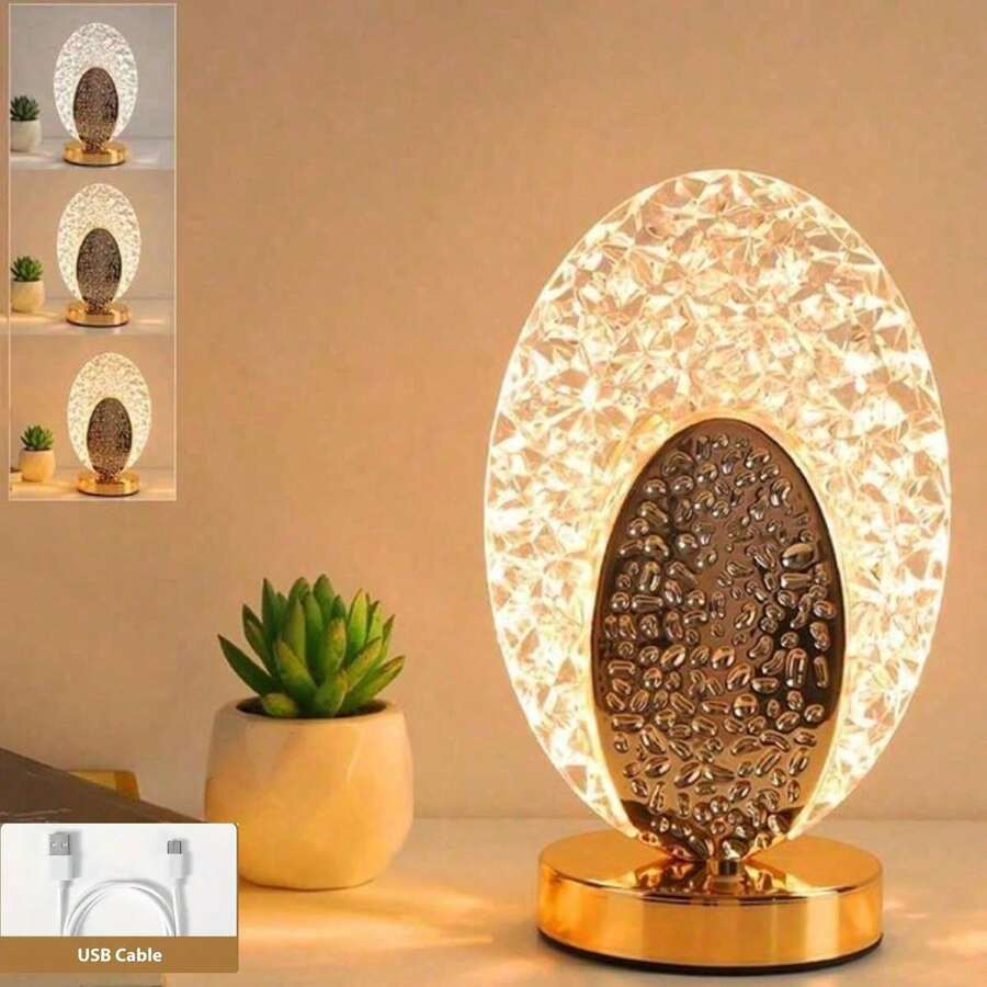 1 Lâmpada de Mesa de Cristal Retrô LED, Controle de Toque, Dimmer de Brilho Gradual em 3 Cores, Carregamento USB, Presente para o Dia dos Namorados, Dia de Ação de Graças/Lâmpada Decorativa de Halloween Natal, Lâmpada Decorativa Interna, Lâmpada Noturna, Adequada Para Escrivaninhas, Mesas de Jantar, Lâmpadas Decorativas de Quartos, Criados-Mudos, Salas de Estar e Presentes - Transparente - Visão 1