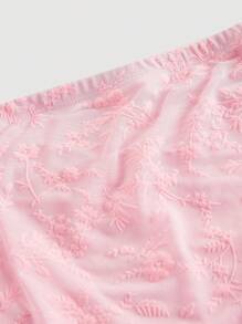 SHEIN MOD 大码女式露肩不对称下摆植绒网眼连衣裙，粉色 - 粉色 - 查看 4