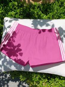 Comfortcana 夏季简约休闲玫红色侧织带女短裤 - 玫紅色 - 查看 7