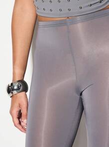 KIZN Quần legging Capri lưới Sheen Finish cạp cao co giãn kiểm soát - Xám - Xem 4