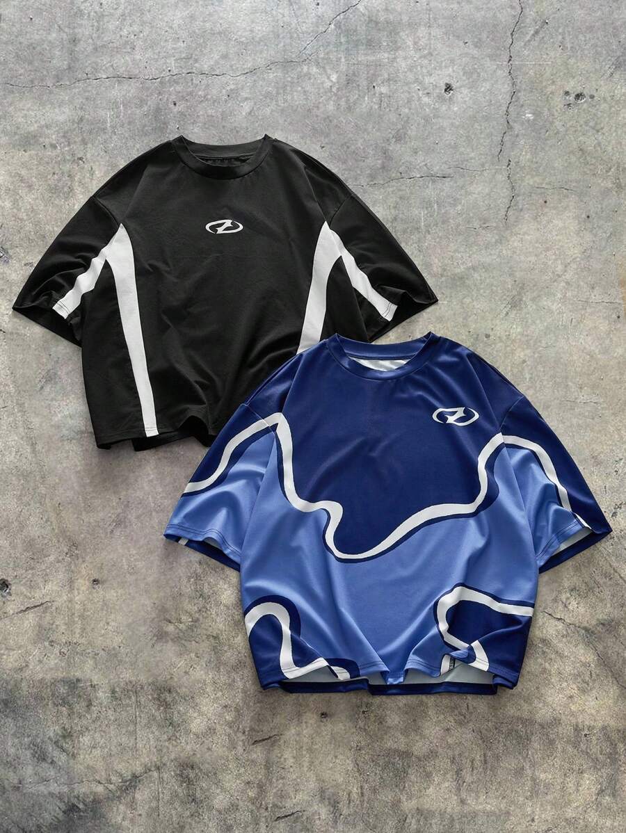 AXEPEAK Set de 2 camisetas de manga corta de cuello redondo de ajuste holgado con contraste de color para hombre - Multicolor - Ver 1