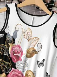 EMERY ROSE Plus Size Women Floral Print Crew Neck Sleeveless Tank Dress - Multicolor - View 4