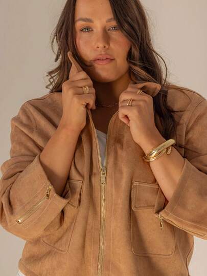 Aralina Plus Winter Suedette Cropped Zip Through Jacket Country Concert Fall Autumn