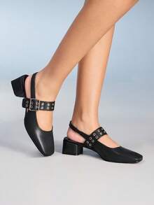 CUCCOO GRLICON Women's Latest Retro Elegant Nude Strap Mary Jane High Heel Wedding Party Dress Shoes - Black - View 3
