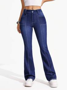 Flexra Distressed Slim Flare Leg Jeans - Dark Wash - View 4