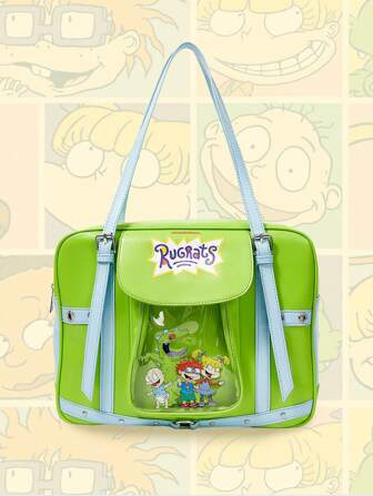 Nick 90's X ROMWE Bolso de hombro de moda con estampado de dibujos animados verde para mujer